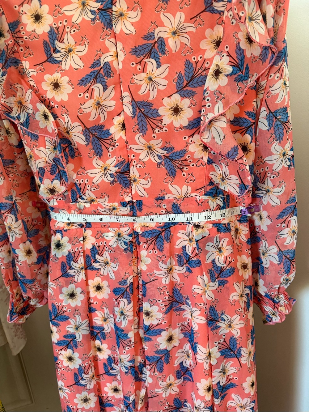 Floral Coral Maxi Dress with Ruffle Details fit s and m - Picture 6 of 7